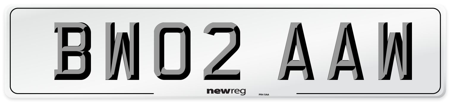 BW02 AAW Number Plate from New Reg
